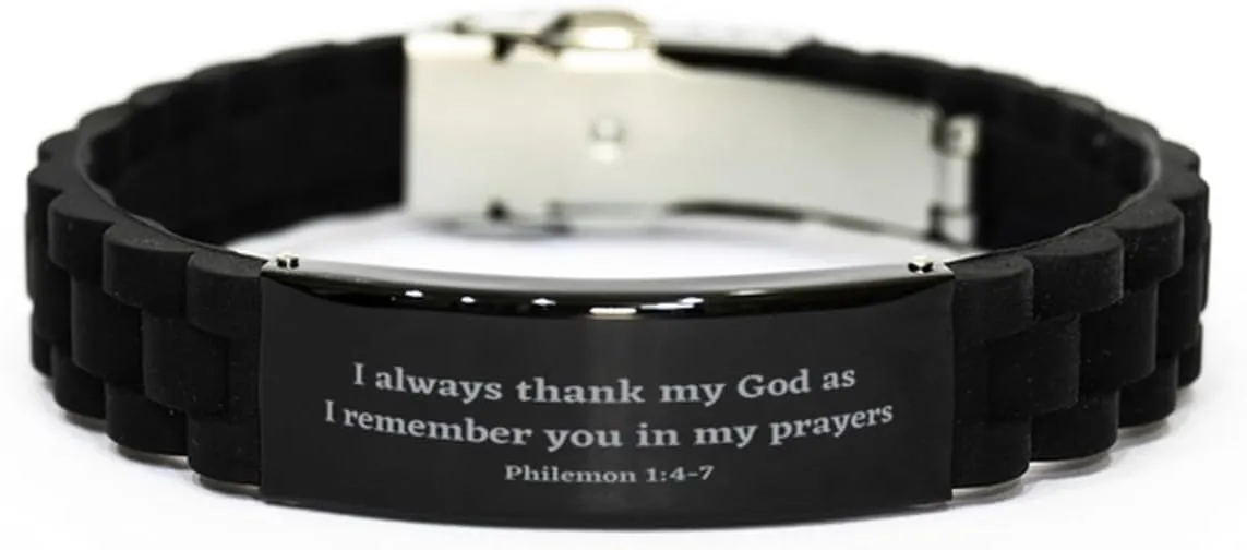 Philemon 1:4-7 Christian Bracelet,I Always Thank My God as I Remember You in My Prayers,Christian Gifts,Bible Verse Bracelets,Christian Woman or Teen,Black Bracelet