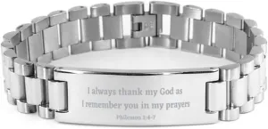 Philemon 1:4-7 Christian Bracelet,I Always Thank My God as I Remember You in My Prayers,Christian Gifts,Bible Verse Bracelets,Christian Woman or Teen,Ladder Bracelet