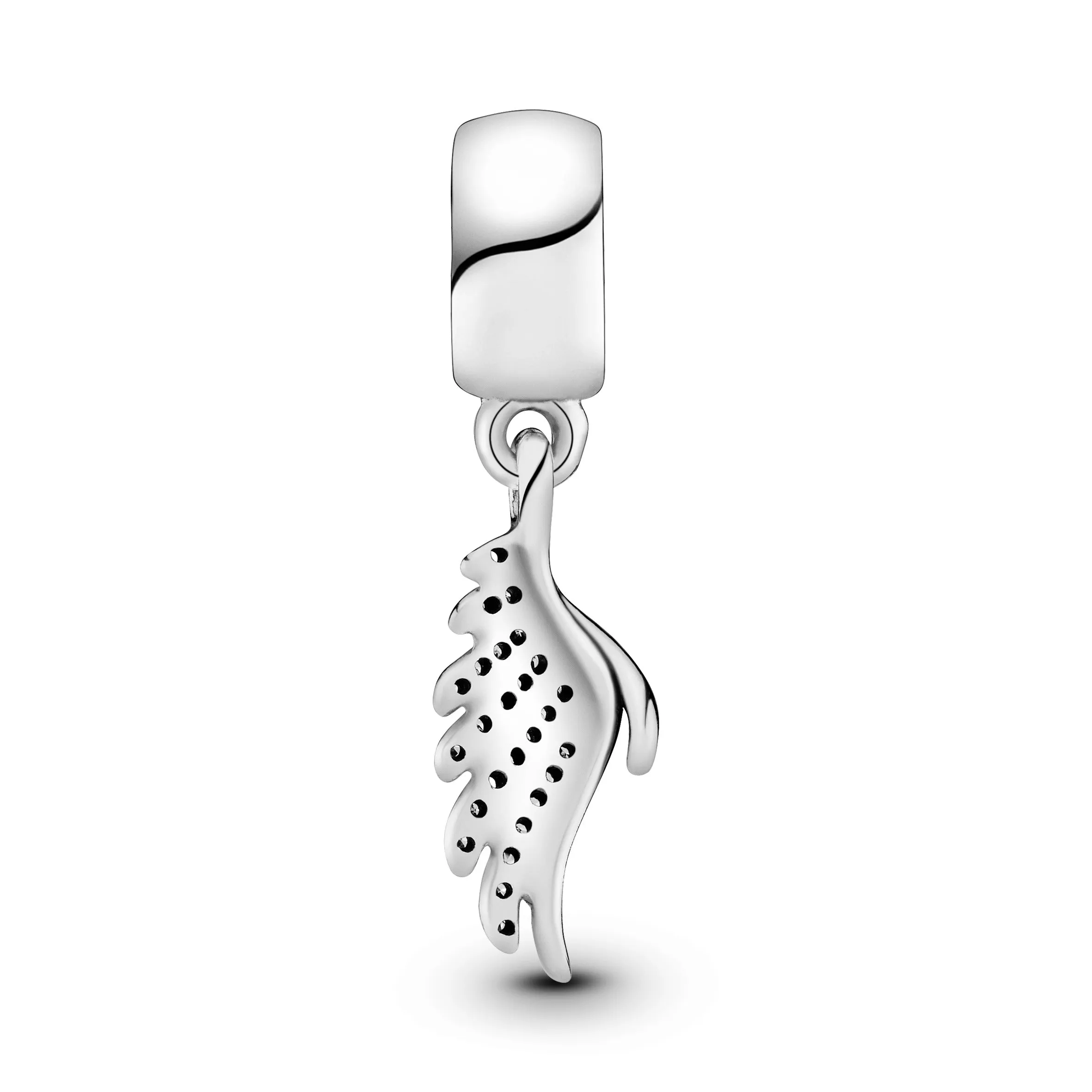 Phoenix feather silver dangle with clear cubic zirconia