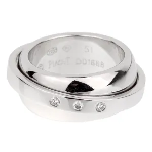 Piaget Possession White Gold 3 Diamond Band Ring Size 5 1/2