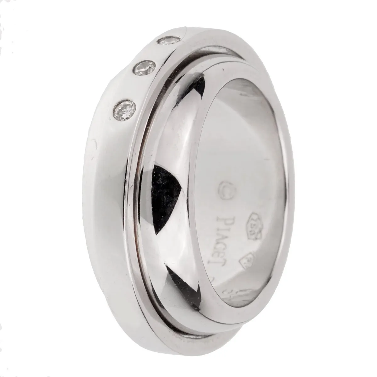 Piaget Possession White Gold 3 Diamond Band Ring Size 5 1/2