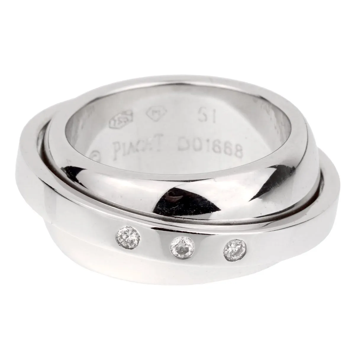Piaget Possession White Gold 3 Diamond Band Ring Size 5 1/2