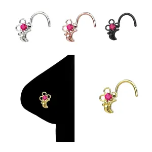Pink CZ Diamond Nostril Nose Piercing Jewelry18G Corkscrew Nose Ring L Shaped Nose Rings Studs