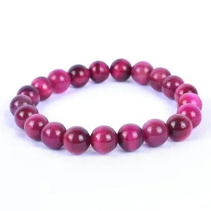 Pink Tiger Eye Stone Bead Bracelet - Adjustable Natural Gemstone Bracelets - Healing Bracelet For Girl Women Men