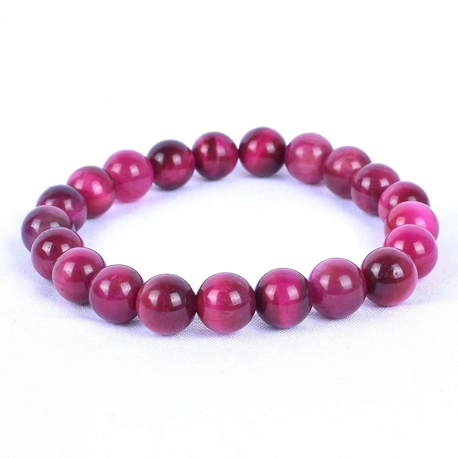 Pink Tiger Eye Stone Bead Bracelet - Adjustable Natural Gemstone Bracelets - Healing Bracelet For Girl Women Men