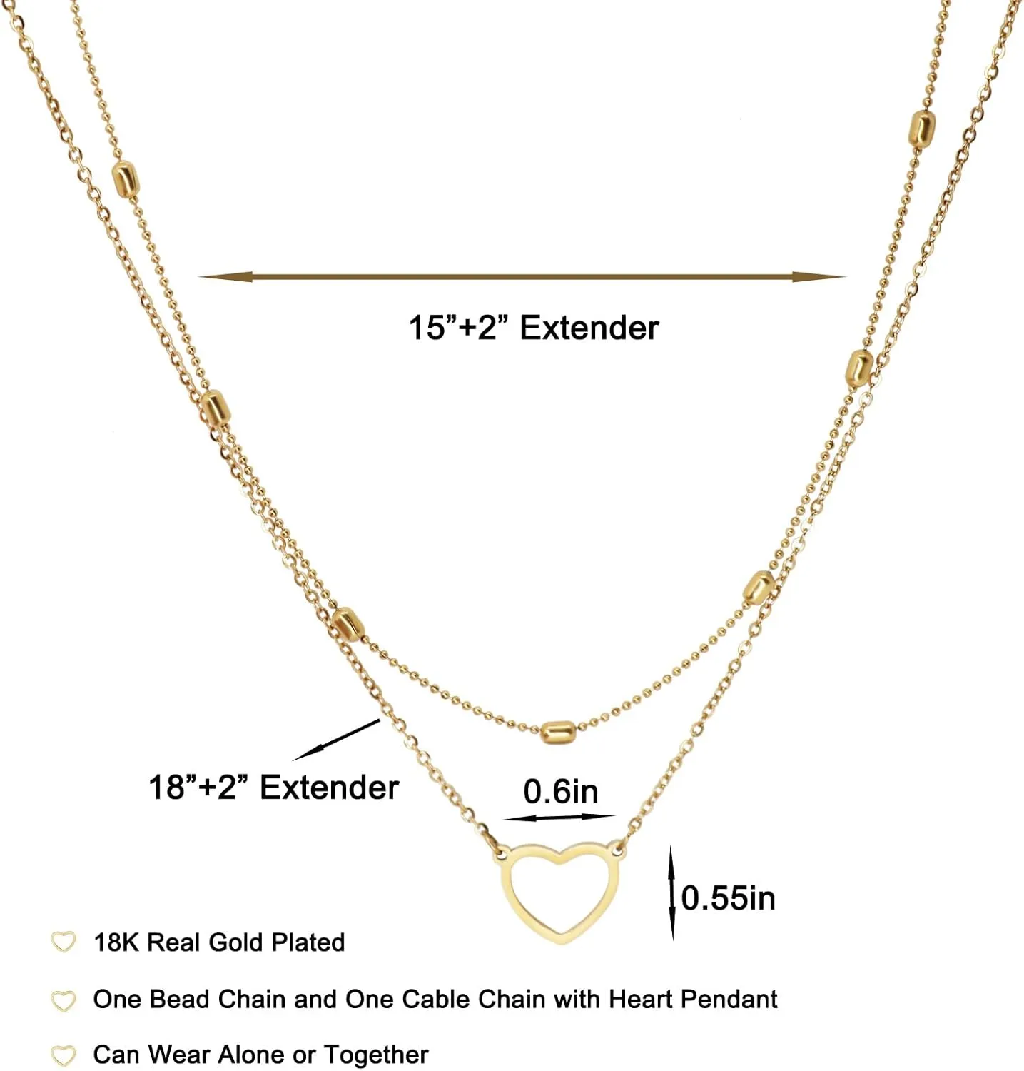 PINKRAY Layered Heart Sun Necklace Pendant Handmade 18k Gold Plated Choker Layering Long Necklace for Women Girls Gift