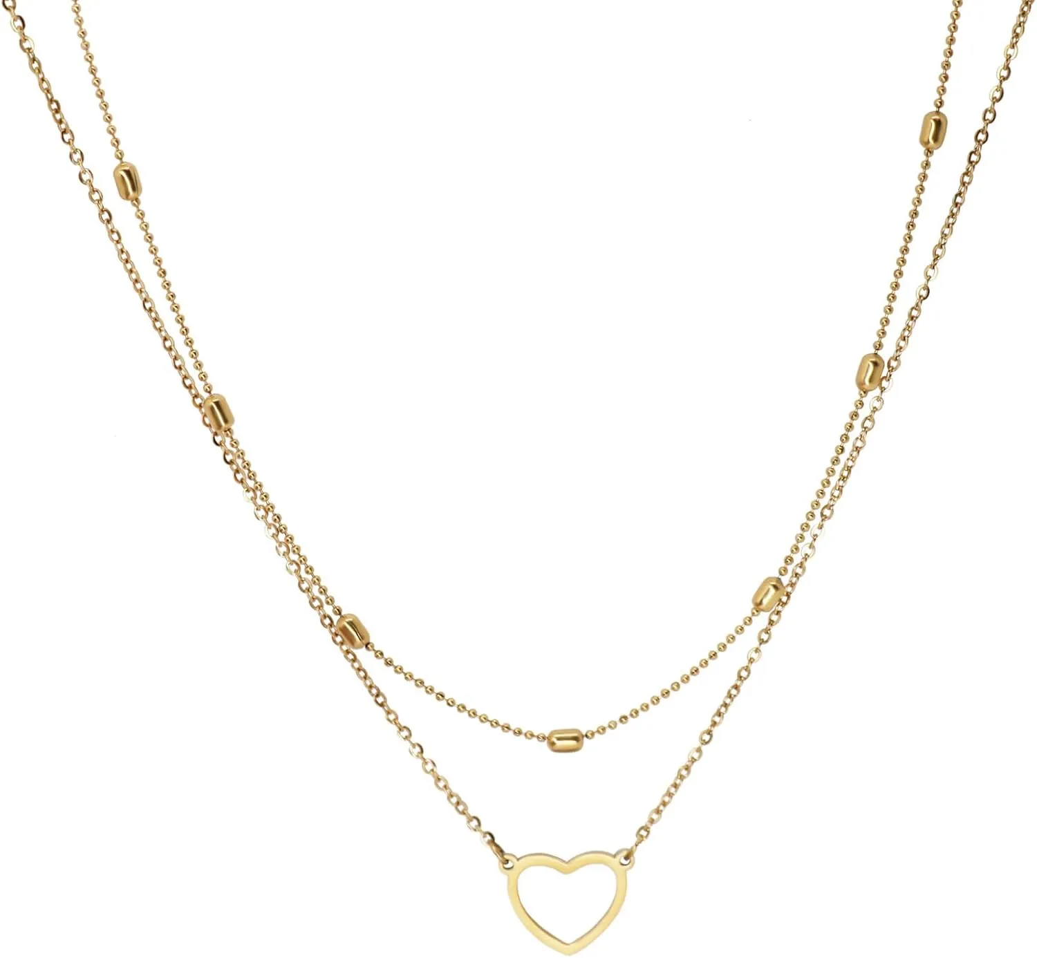 PINKRAY Layered Heart Sun Necklace Pendant Handmade 18k Gold Plated Choker Layering Long Necklace for Women Girls Gift