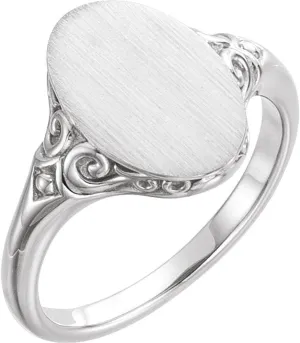 Platinum 13x9mm Oval Shape Signet Metal Fashion Ring Fine Jewelry For Women Gifts For Her, Size 7