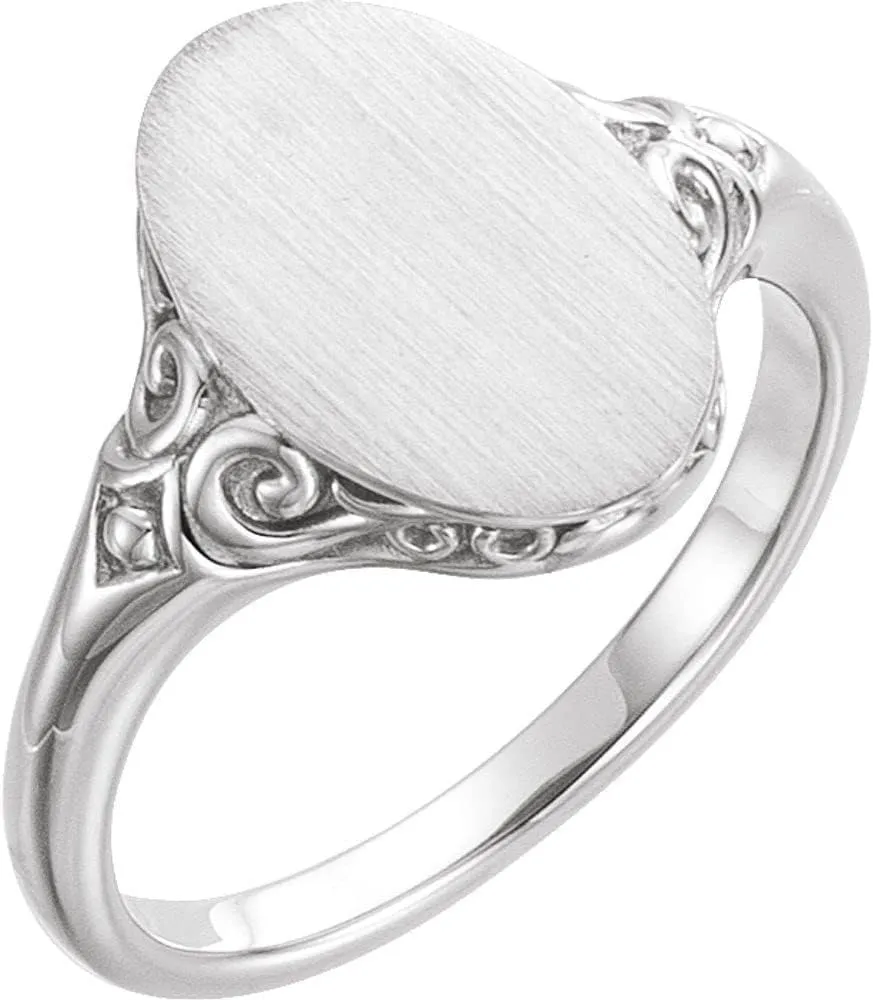 Platinum 13x9mm Oval Shape Signet Metal Fashion Ring Fine Jewelry For Women Gifts For Her, Size 7