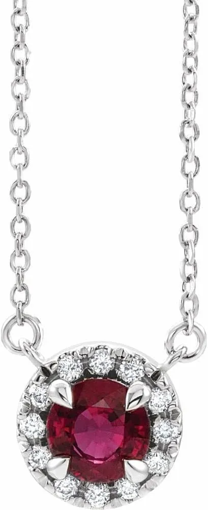 Platinum 5.5mm Round Shape Mozambique Garnet and 1/8 cttw Diamond Halo-Style Necklace Fine Jewelry for Women Gifts for Her (8.7mm, G-H, SI2-SI3), 16"