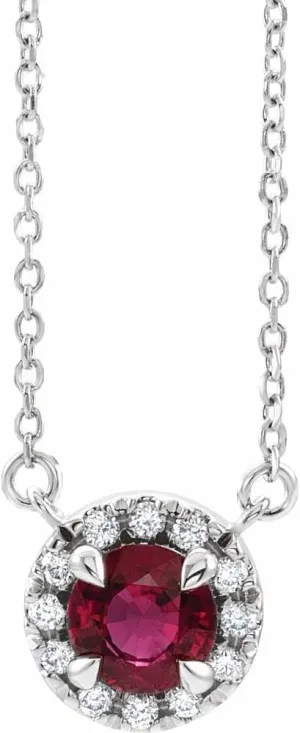 Platinum 5.5mm Round Shape Mozambique Garnet and 1/8 cttw Diamond Halo-Style Necklace Fine Jewelry for Women Gifts for Her (8.7mm, G-H, SI2-SI3), 16"