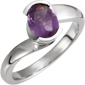 Platinum 7x5mm Oval Shape Bezel-Set Solitaire Fashion Ring Fine Jewelry For Women Gifts For Her (Mounting Only, Not All Stones Included), Size 7