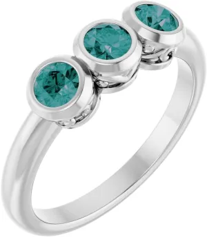 Platinum Alexandrite 3 Three-Stone Bezel-Set Fashion Ring Fine Jewelry For Women Gifts For Her, Size 7