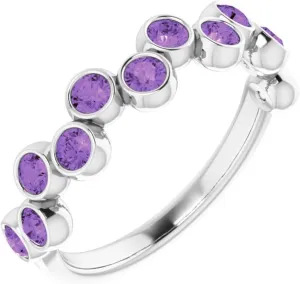 Platinum Amethyst Bezel-Set Stackable Fashion Ring Fine Jewelry For Women Gifts For Her, Size 7