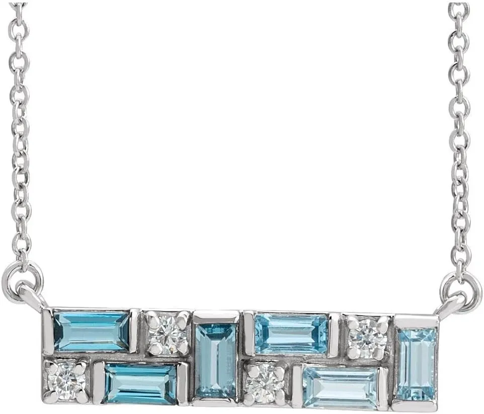 Platinum Blue Multi-Gemstone and 1/8 cttw Diamond Bar Necklace Fine Jewelry for Women Gifts for Her (24.1x6.49mm, G-H, SI2-SI3), 18"