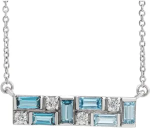 Platinum Blue Multi-Gemstone and 1/8 cttw Diamond Bar Necklace Fine Jewelry for Women Gifts for Her (24.1x6.49mm, G-H, SI2-SI3), 18"