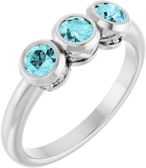 Platinum Blue Zircon 3 Three-Stone Bezel-Set Fashion Ring Fine Jewelry For Women Gifts For Her, Size 7