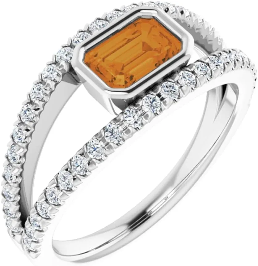 Platinum Citrine and 3/8 cttw Diamond Halo-Style Fashion Ring Fine Jewelry For Women Gifts For Her, Size 7