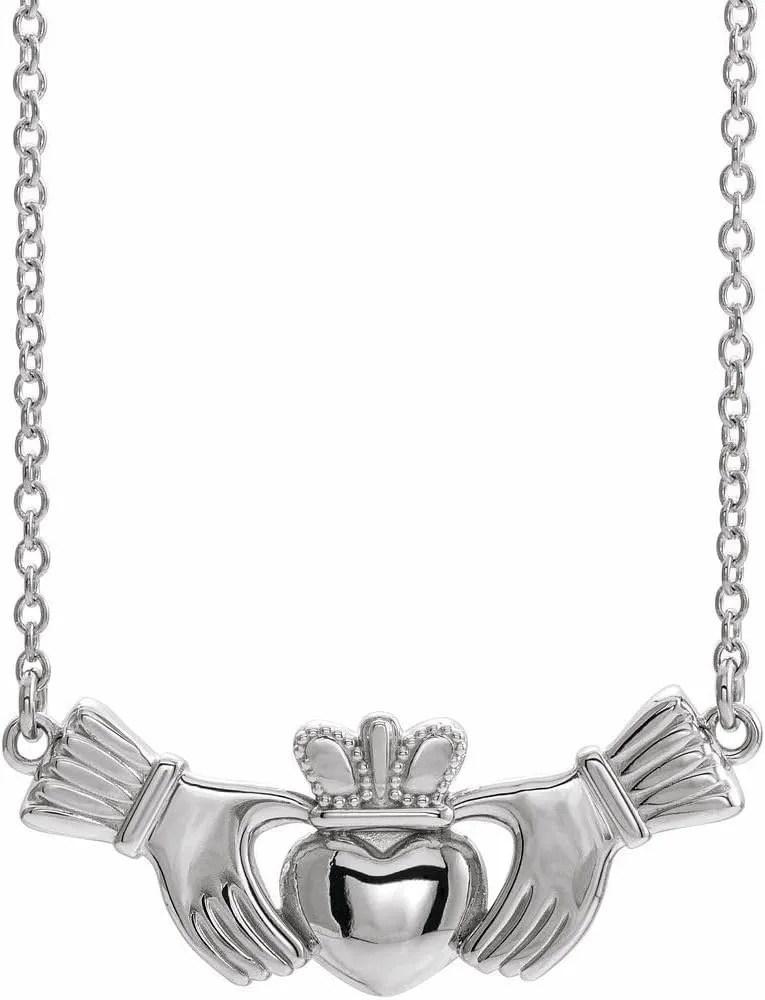 Platinum Claddagh Religious Necklace Fine Jewelry for Women Gifts for Her (23.3x9.3mm), 18"