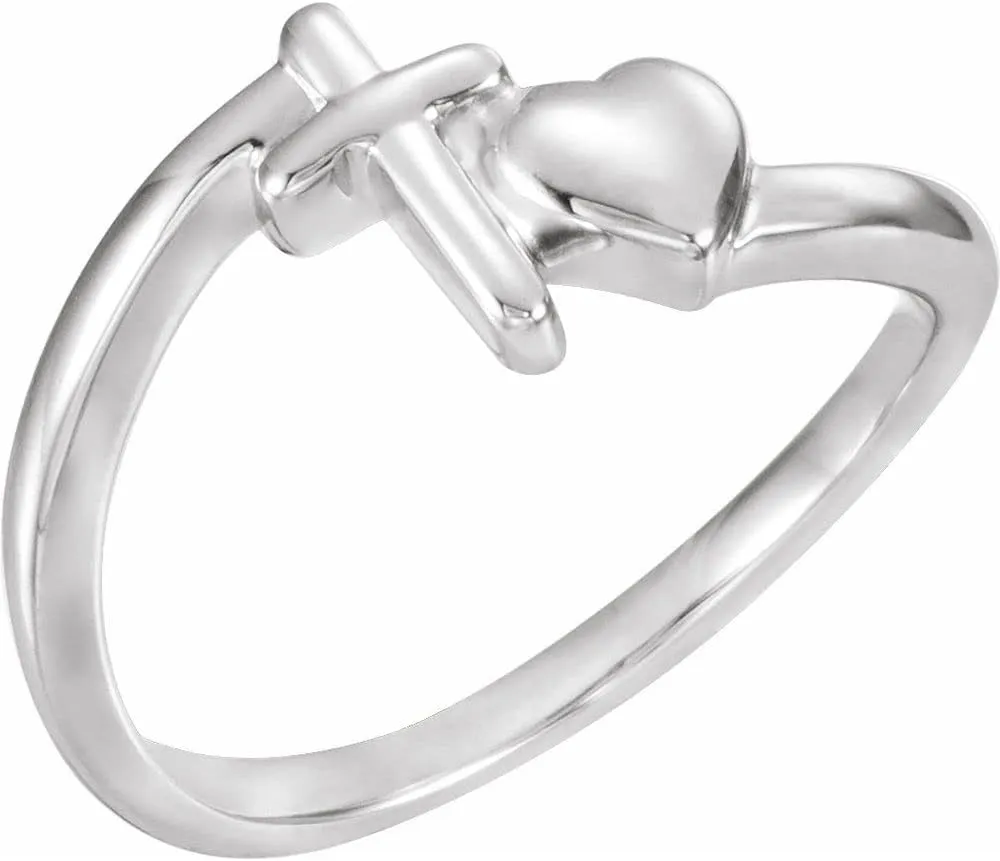 Platinum Cross and Heart Shape Chastity Religious Fashion Ring Fine Jewelry For Women Gifts For Her, Size 7