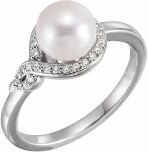 Platinum Cultured Freshwater Pearl and 1/10 cttw Diamond Accented Freeform Bypass Fashion Ring Fine Jewelry For Women Gifts For Her, Size 7
