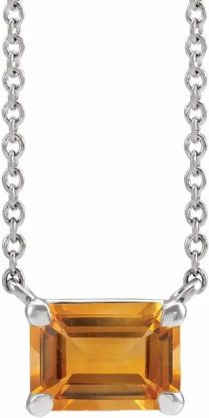 Platinum Emerald Cut Citrine Claw Prong Solitaire Necklace Fine Jewelry for Women Gifts for Her, 18"