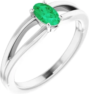 Platinum Emerald Small Solitaire Fashion Ring Fine Jewelry For Women Gifts For Her, Size 3