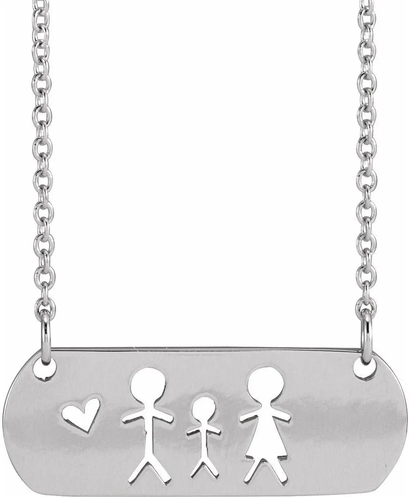 Platinum Father, Son, and Mother Stick Figure Family Necklace Fine Jewelry for Women Gifts for Her (21.5x8mm), 18"