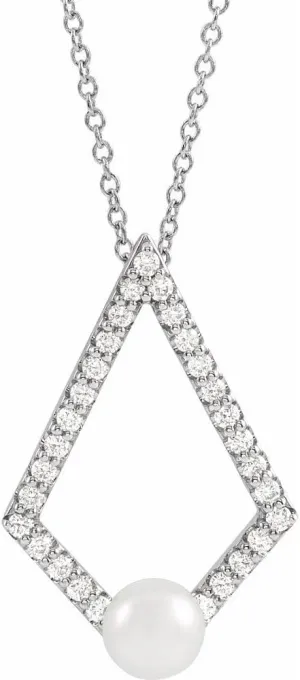 Platinum Freshwater Cultured Pearl and 1/4 cttw Diamond Geometric Necklace Fine Jewelry for Women Gifts for Her (22.77x15.49mm, G-H, SI2-SI3), 16-18"