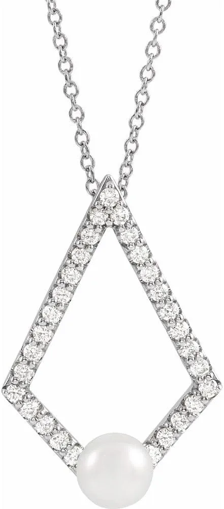 Platinum Freshwater Cultured Pearl and 1/4 cttw Diamond Geometric Necklace Fine Jewelry for Women Gifts for Her (22.77x15.49mm, G-H, SI2-SI3), 16-18"