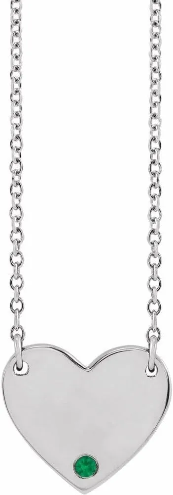 Platinum Lab-Grown Emerald Engraveable Heart Shape Personalized Necklace Fine Jewelry for Women Gifts for Her (11.96x10.53mm), 18"