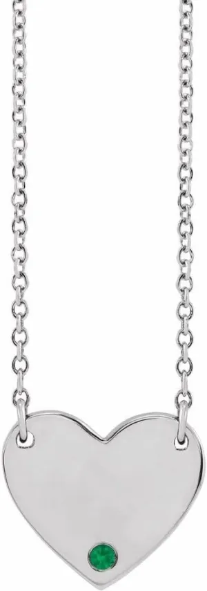 Platinum Lab-Grown Emerald Engraveable Heart Shape Personalized Necklace Fine Jewelry for Women Gifts for Her (11.96x10.53mm), 18"