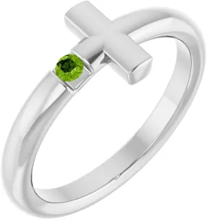 Platinum Peridot Sideways Cross Religious Fashion Solitaire Ring Fine Jewelry For Women Gifts For Her, Size 7