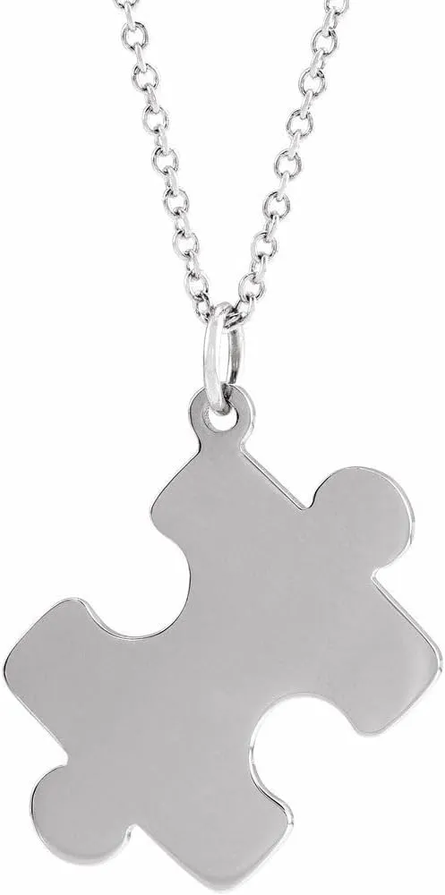 Platinum Puzzle Piece Geometric Necklace Fine Jewelry for Women Gifts for Her (15.65x12mm), 16-18"