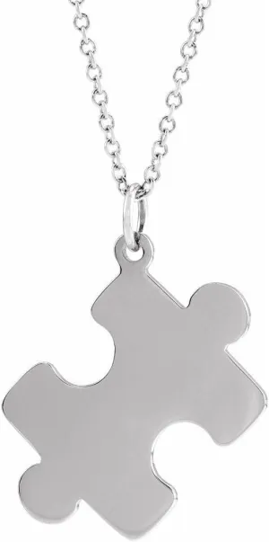 Platinum Puzzle Piece Geometric Necklace Fine Jewelry for Women Gifts for Her (15.65x12mm), 16-18"