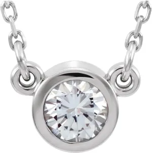 Platinum Round Shape 3mm Moissanite Solitaire Necklace Fine Jewelry for Women Gifts for Her (13.5x5.7mm), 18"
