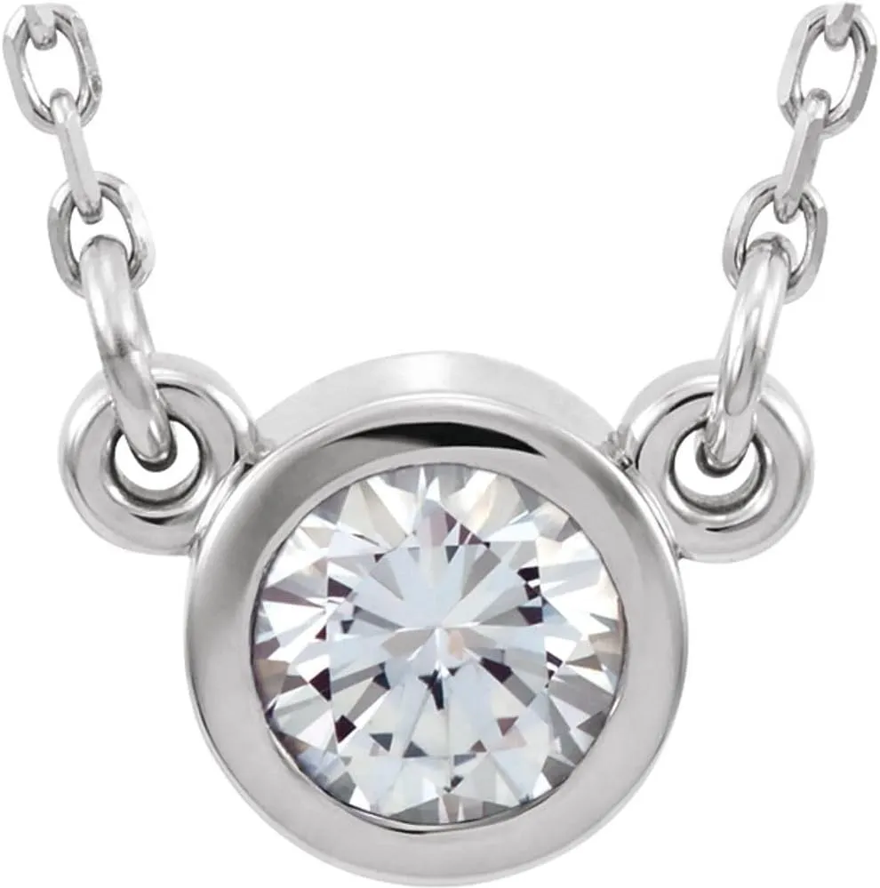 Platinum Round Shape 3mm Moissanite Solitaire Necklace Fine Jewelry for Women Gifts for Her (13.5x5.7mm), 18"