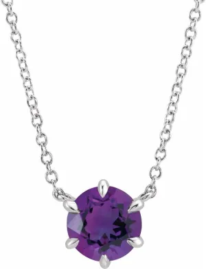 Platinum Round Shape Amethyst Solitaire Necklace Fine Jewelry for Women Gifts for Her (7.45mm), 18"