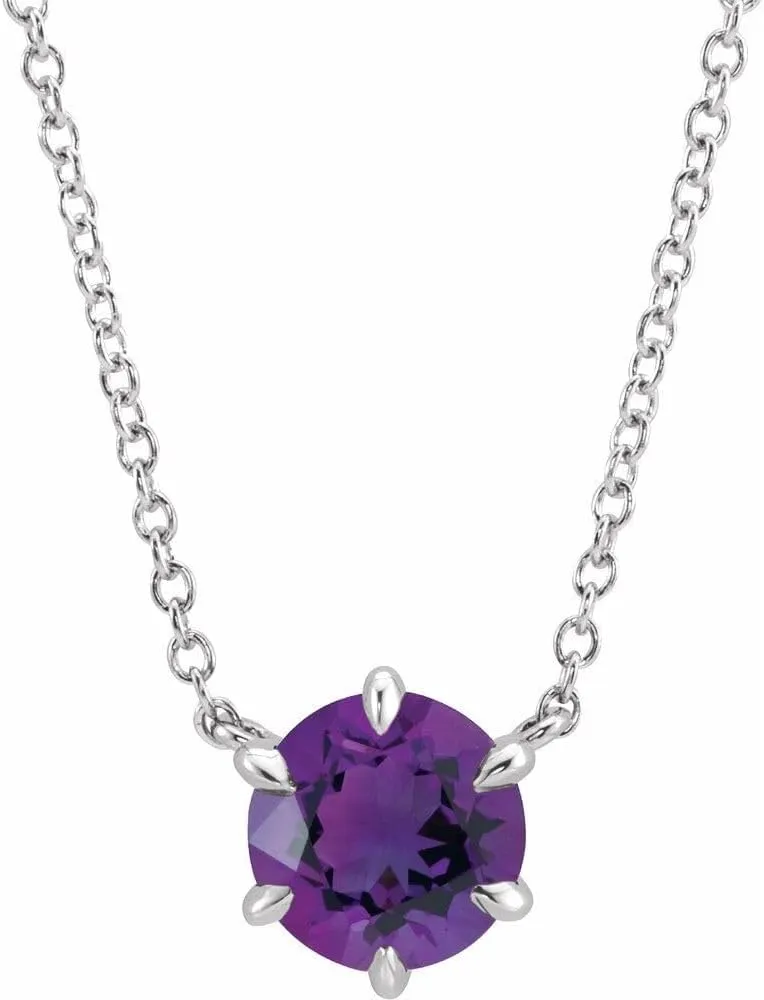 Platinum Round Shape Amethyst Solitaire Necklace Fine Jewelry for Women Gifts for Her (7.45mm), 18"