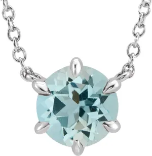 Platinum Round Shape Aquamarine Solitaire Necklace Fine Jewelry for Women Gifts for Her (7.09mm), 16"