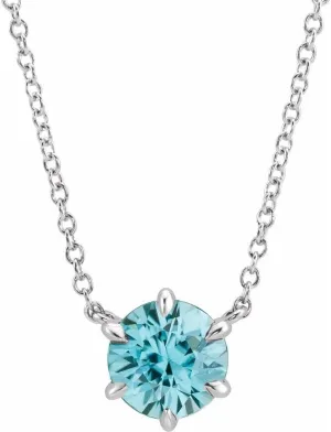 Platinum Round Shape Blue Zircon Solitaire Necklace Fine Jewelry for Women Gifts for Her (5.34mm), 16"