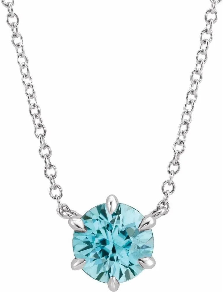 Platinum Round Shape Blue Zircon Solitaire Necklace Fine Jewelry for Women Gifts for Her (5.34mm), 16"
