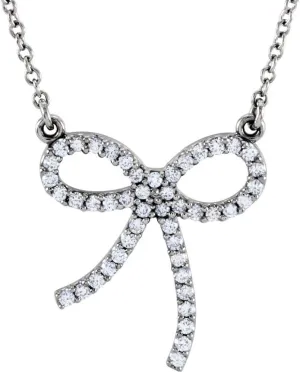 Platinum Round Shape Diamond Bow Necklace Fine Jewelry for Women Gifts for Her (1/4 cttw), 16.5"
