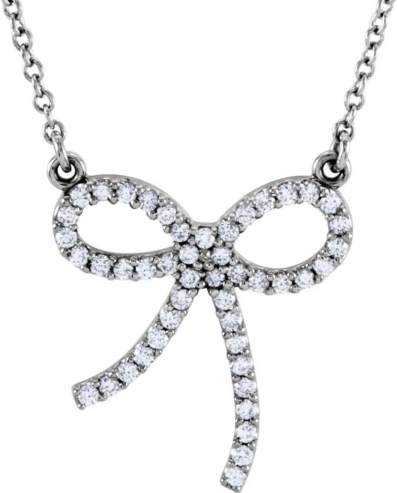 Platinum Round Shape Diamond Bow Necklace Fine Jewelry for Women Gifts for Her (1/4 cttw), 16.5"