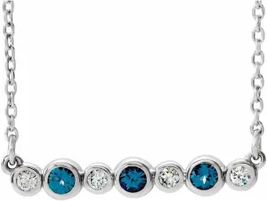 Platinum Round Shape Lab-Grown Alexandrite and .08 cttw Diamond Bezel-Set Bar Necklace Fine Jewelry for Women Gifts for Her (20.46x3.43mm, G-H, SI2-SI3), 16-18"
