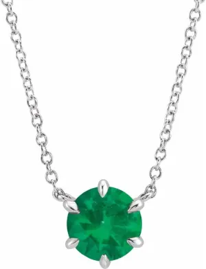 Platinum Round Shape Lab-Grown Emerald Solitaire Necklace Fine Jewelry for Women Gifts for Her (6.42mm), 16"