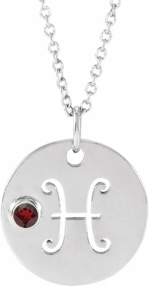 Platinum Round Shape Mozambique Garnet Pisces Zodiac Disc Necklace Fine Jewelry for Women Gifts for Her (16.7x13.8mm), 16-18"