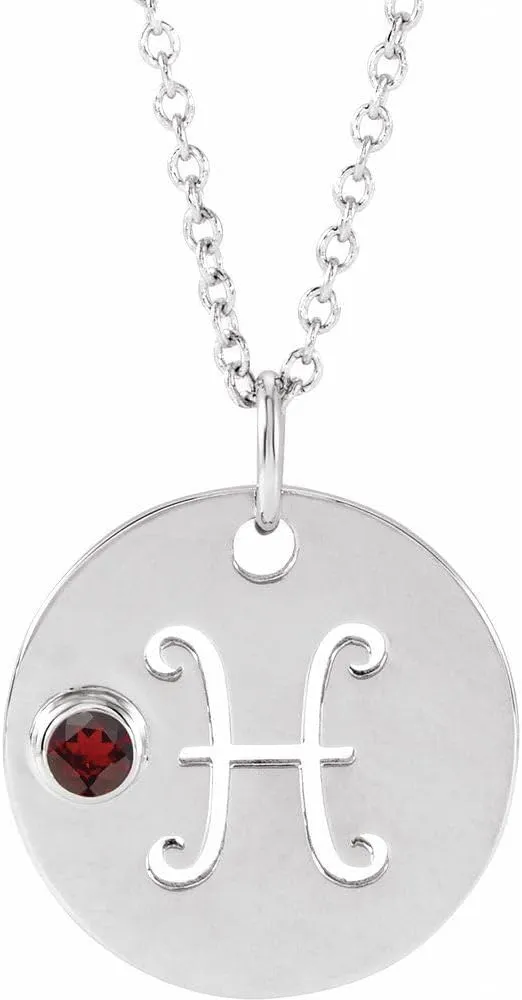 Platinum Round Shape Mozambique Garnet Pisces Zodiac Disc Necklace Fine Jewelry for Women Gifts for Her (16.7x13.8mm), 16-18"
