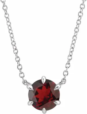 Platinum Round Shape Mozambique Garnet Solitaire Necklace Fine Jewelry for Women Gifts for Her (5.87mm), 16"