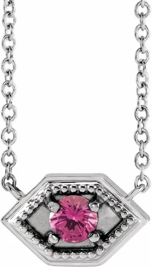 Platinum Round Shape Pink Sapphire Geometric Necklace Fine Jewelry for Women Gifts for Her (13.01x8.06mm), 18"